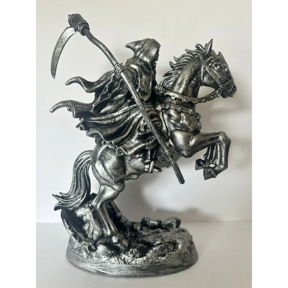 Spooky Night Grim Reaper Horse Statue Gothic Halloween Skeleton Rider Decor NWT